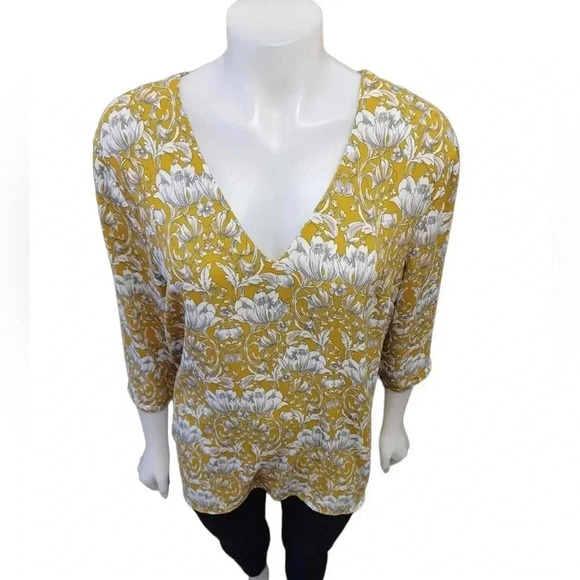 Banana Republic Yellow Grey Boho Tunic Blouse Size XL - Picture 2 of 10